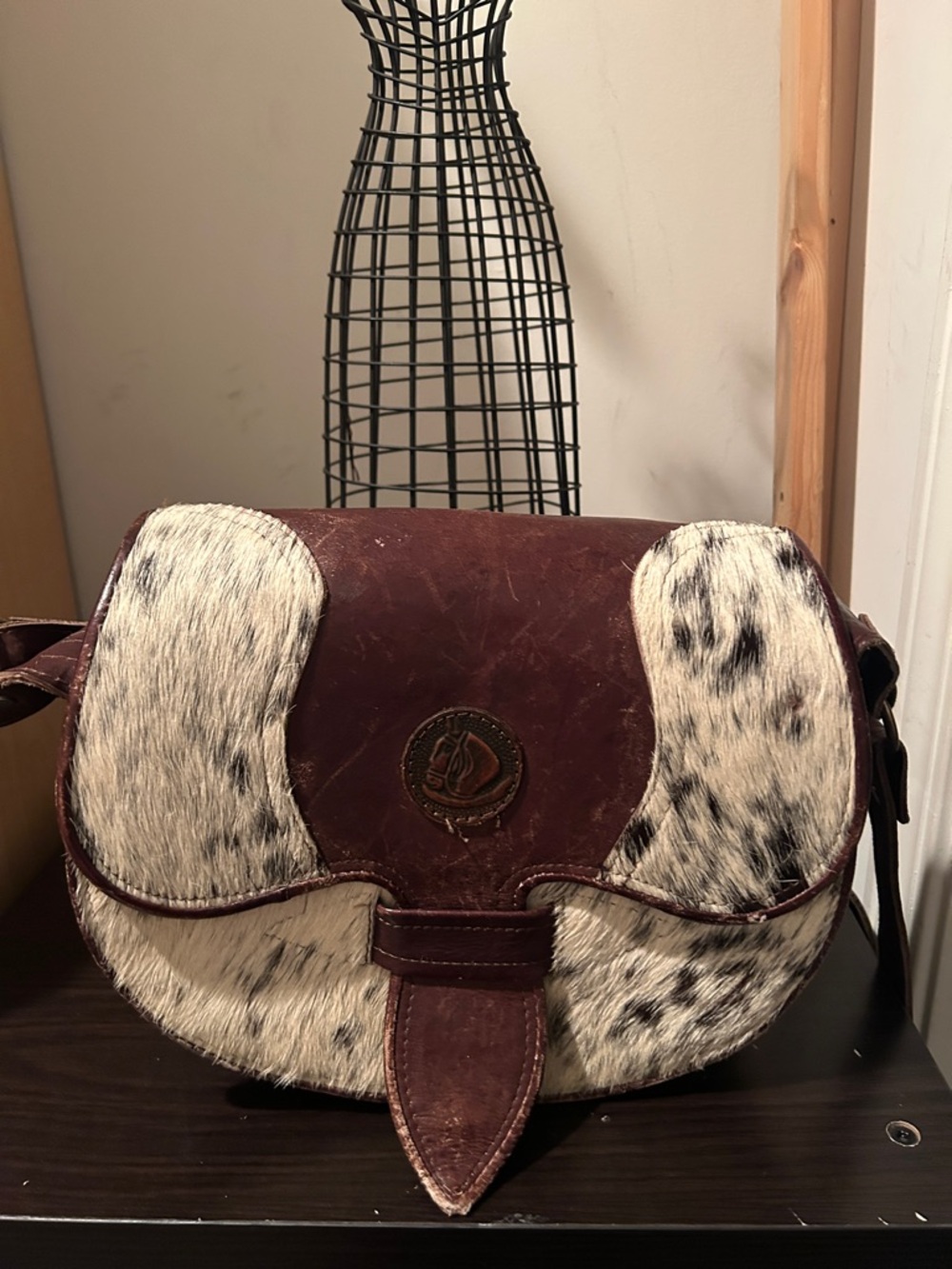 Leather and Hair-On Hide Saddle Bag in Brown